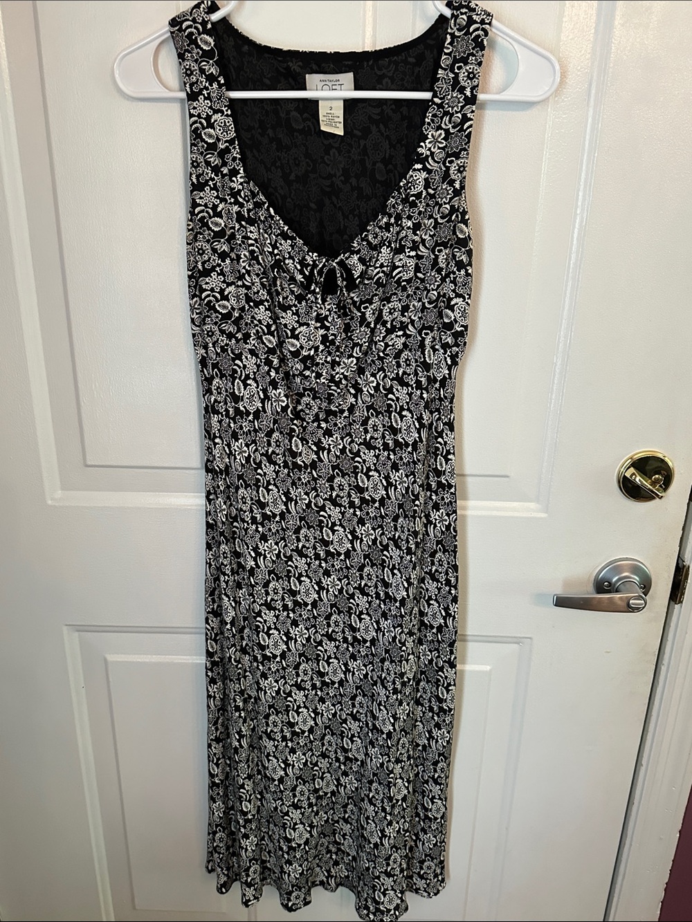 LOFT Black & White Floral V-Neck Maxi Dress
